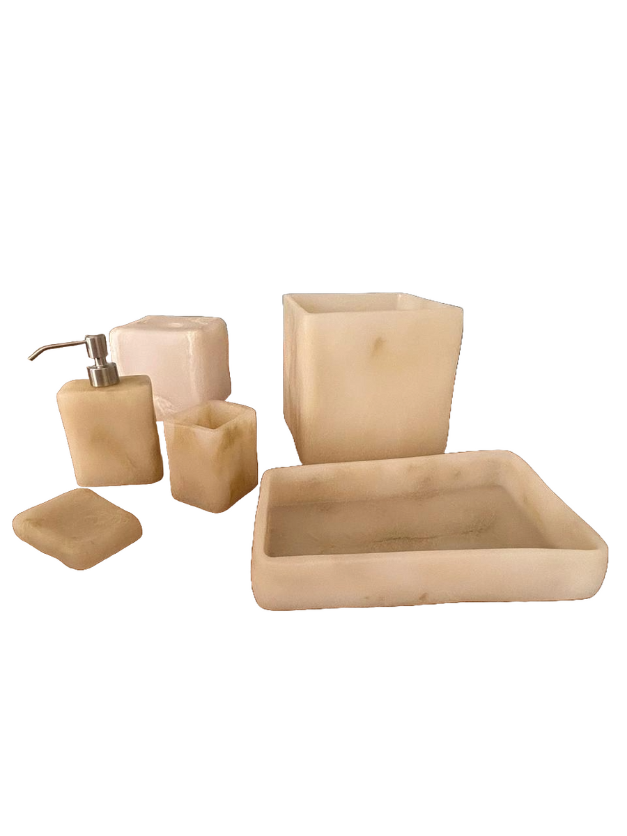 Set de Baño Orgánico Alabastro Beige – 6 Piezas de Resina Artesanal