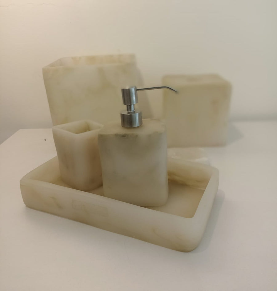 Set de Baño Orgánico Alabastro Beige – 6 Piezas de Resina Artesanal