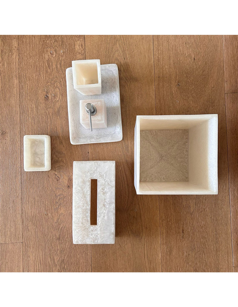 Set de Baño Enzo Aperlado – 6 Piezas de Resina Texturizada
