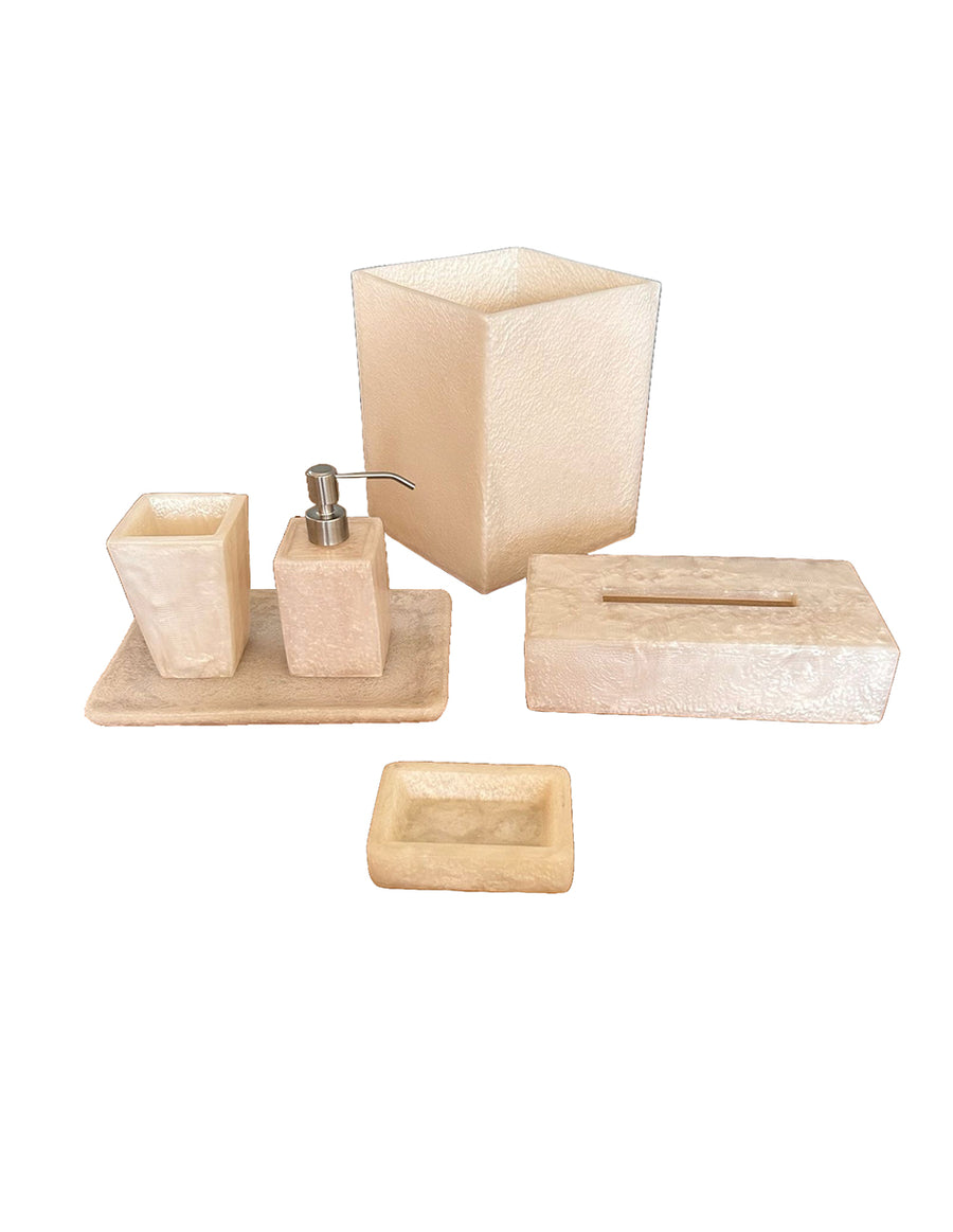 Set de Baño Enzo Aperlado – 6 Piezas de Resina Texturizada