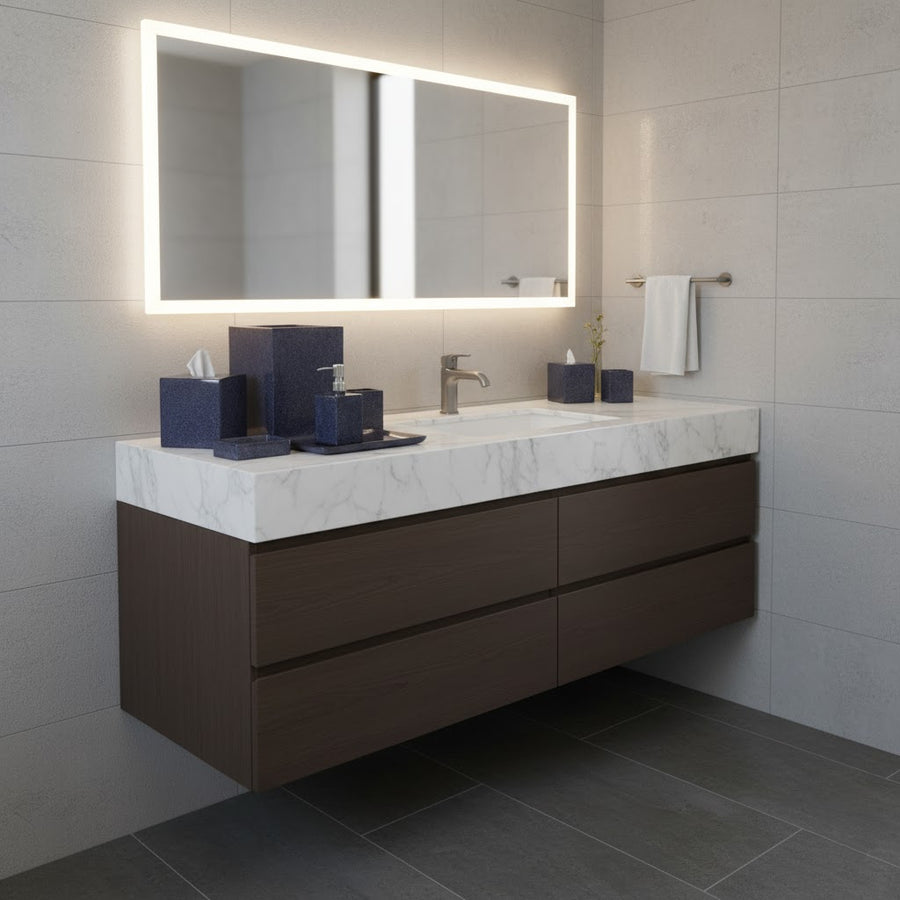 Set de Baño Enzo Ciruela – 6 Piezas de Resina Texturizada