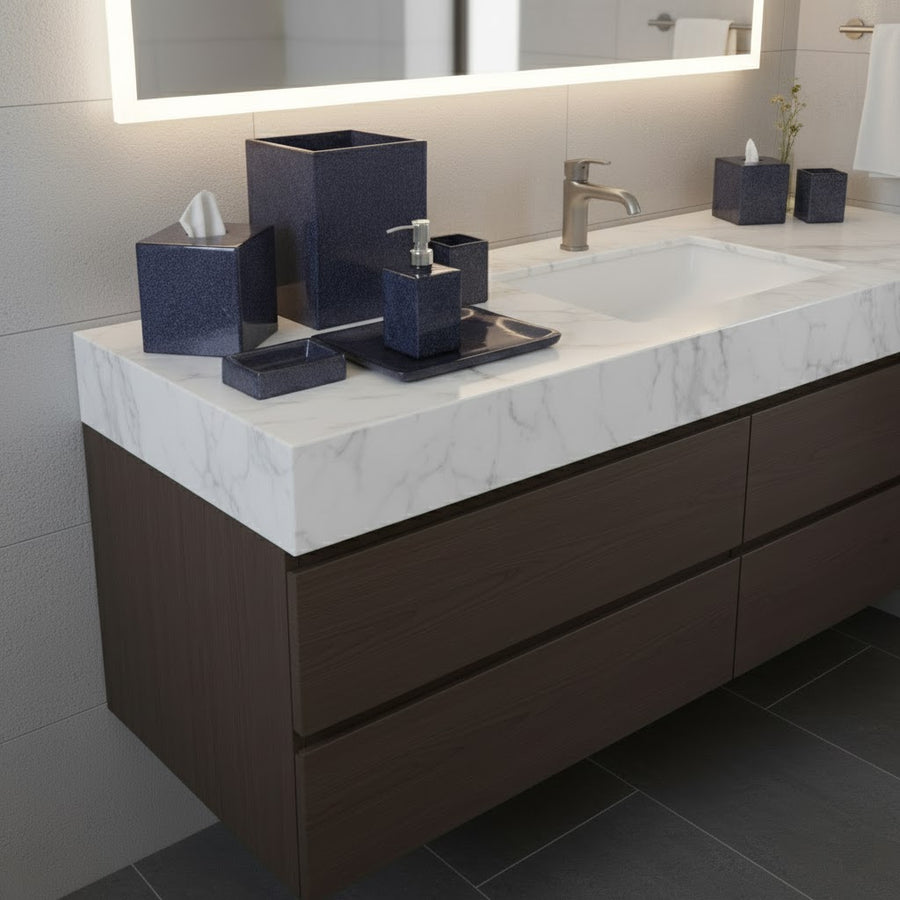 Set de Baño Enzo Ciruela – 6 Piezas de Resina Texturizada